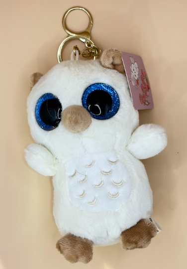 White Owl Big Eyes Plush Keychain